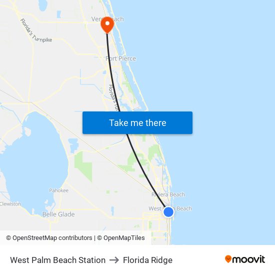 West Palm Beach Station to Florida Ridge map