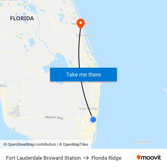 Fort Lauderdale Broward Station to Florida Ridge map