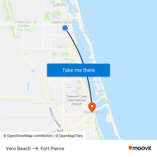 Vero Beach to Fort Pierce map