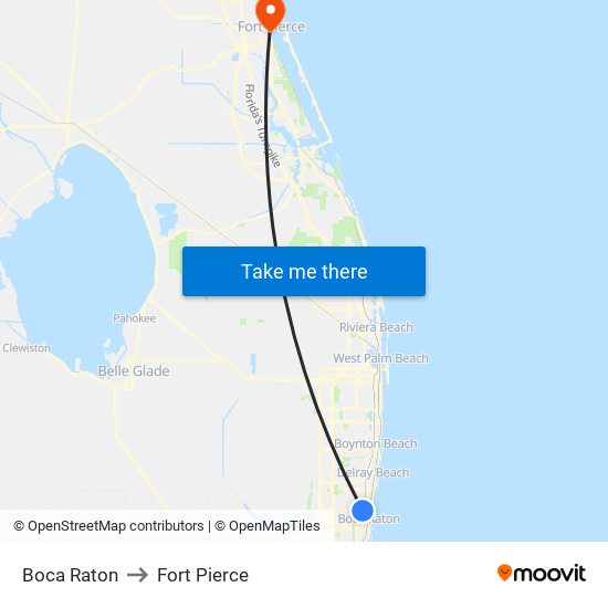 Boca Raton to Fort Pierce map