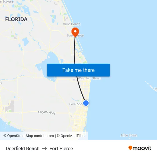 Deerfield Beach to Fort Pierce map