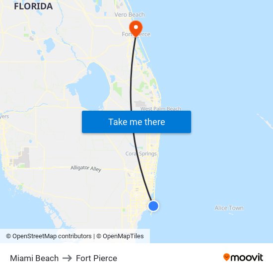 Miami Beach to Fort Pierce map