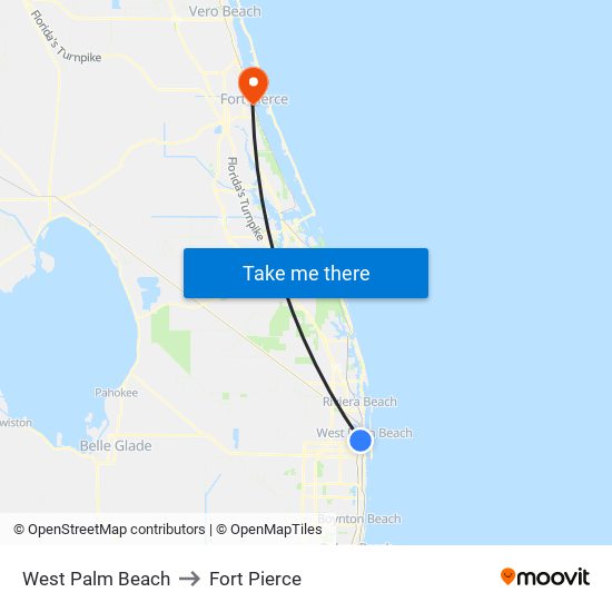 West Palm Beach to Fort Pierce map