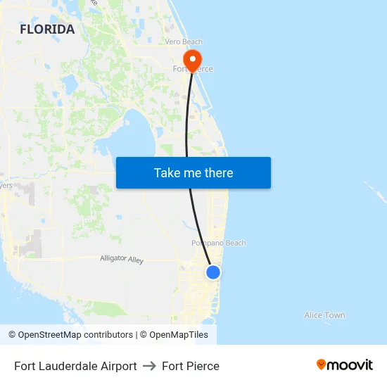 Fort Lauderdale Airport to Fort Pierce map