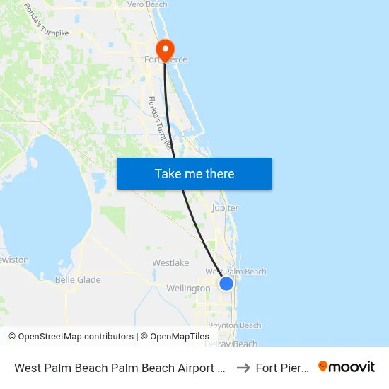 West Palm Beach Palm Beach Airport PBI to Fort Pierce map