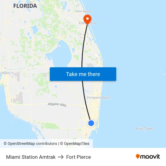 Miami Station Amtrak to Fort Pierce map