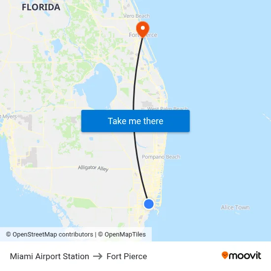 Miami Airport Station to Fort Pierce map