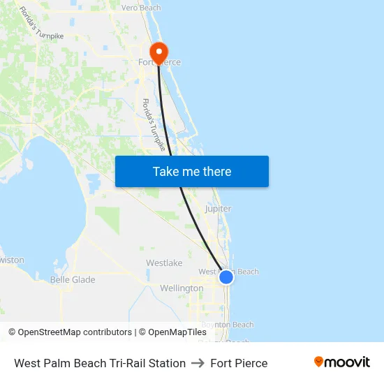 West Palm Beach Tri-Rail Station to Fort Pierce map
