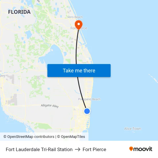 Fort Lauderdale Tri-Rail Station to Fort Pierce map