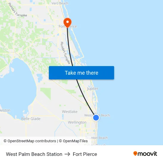 West Palm Beach Station to Fort Pierce map