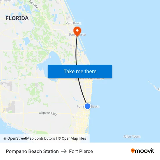 Pompano Beach Station to Fort Pierce map