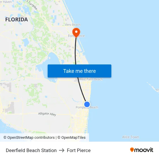 Deerfield Beach Station to Fort Pierce map