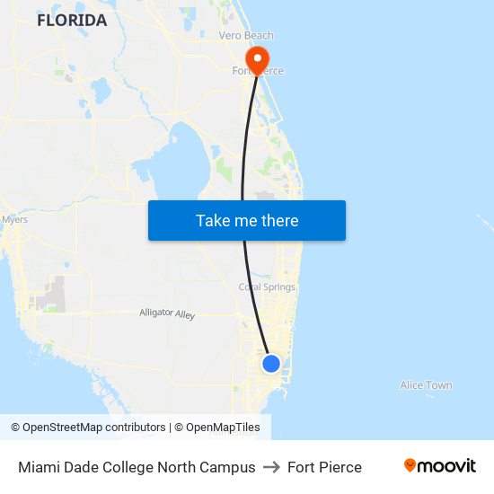 Miami Dade College North Campus to Fort Pierce map