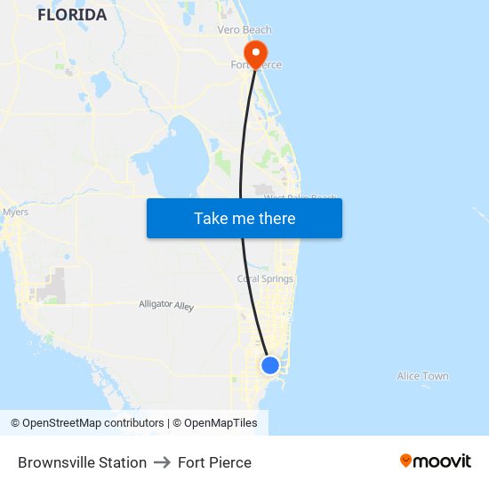 Brownsville Station to Fort Pierce map