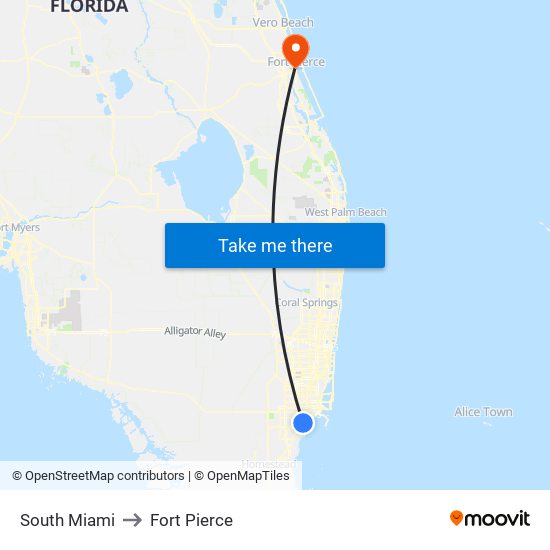 South Miami to Fort Pierce map