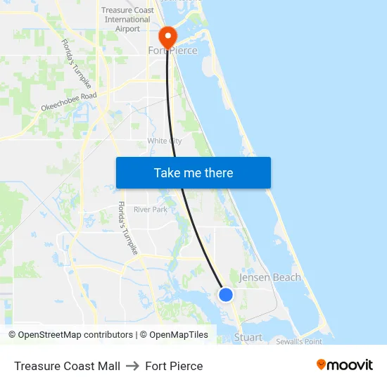 Treasure Coast Mall to Fort Pierce map