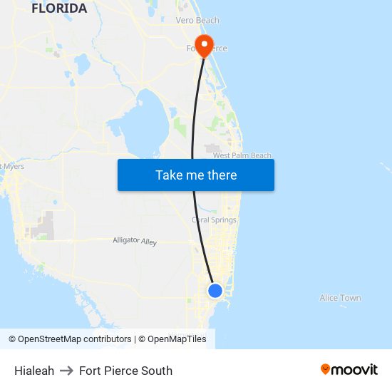 Hialeah to Fort Pierce South map