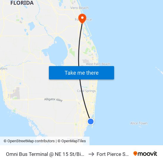 Omni Bus Terminal @ NE 15 St/Biscayne to Fort Pierce South map