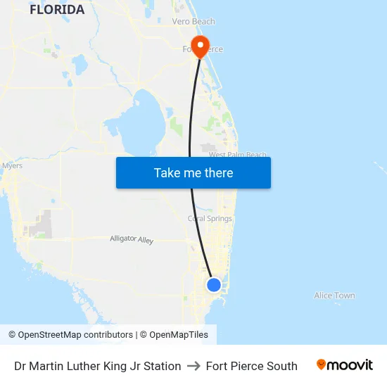 Dr Martin Luther King Jr Station to Fort Pierce South map