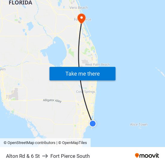 Alton Rd & 6 St to Fort Pierce South map