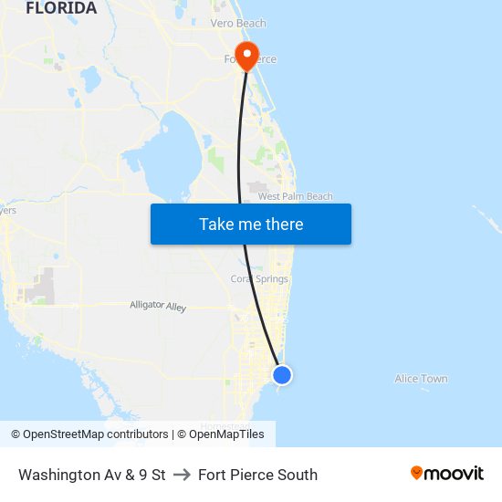 Washington Av & 9 St to Fort Pierce South map