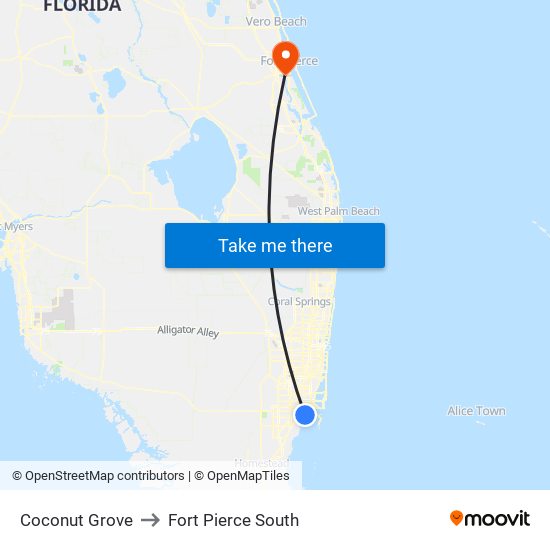 Coconut Grove to Fort Pierce South map