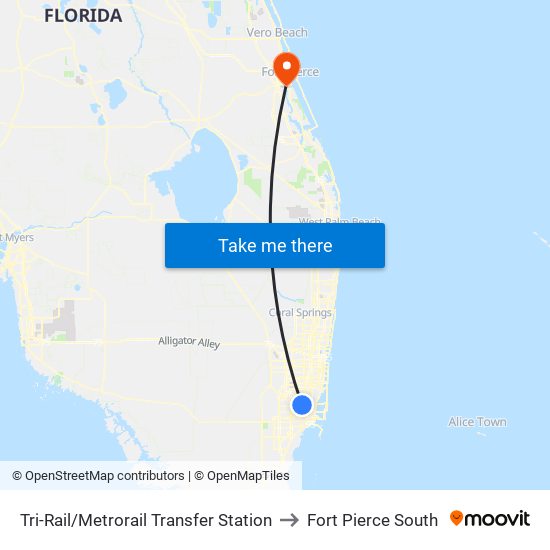 Tri-Rail/Metrorail Transfer Station to Fort Pierce South map