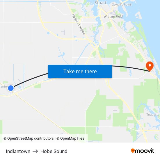 Indiantown to Hobe Sound map