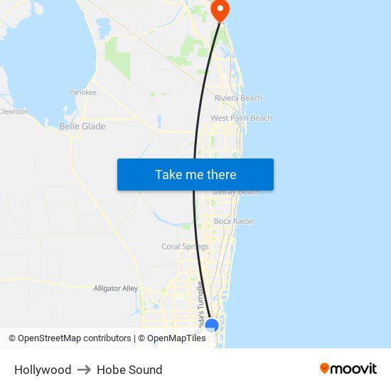 Hollywood to Hobe Sound map