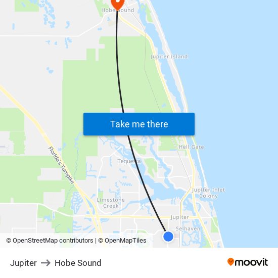 Jupiter to Hobe Sound map