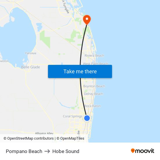 Pompano Beach to Hobe Sound map