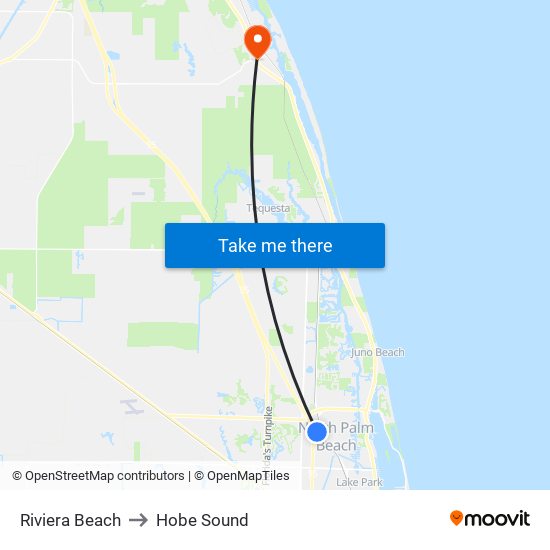 Riviera Beach to Hobe Sound map