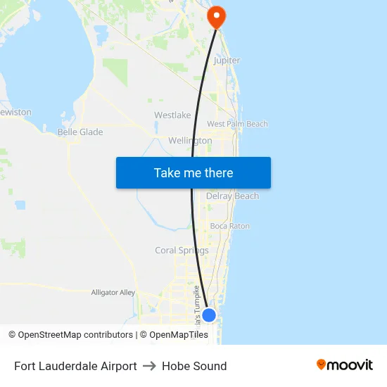 Fort Lauderdale Airport to Hobe Sound map
