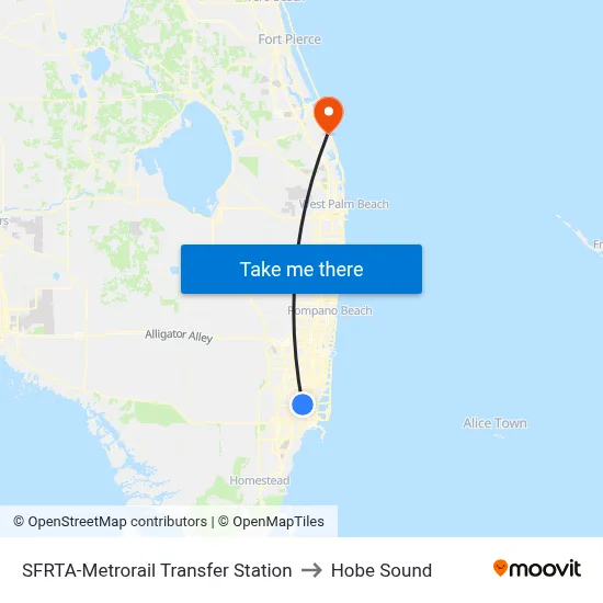 SFRTA-Metrorail Transfer Station to Hobe Sound map