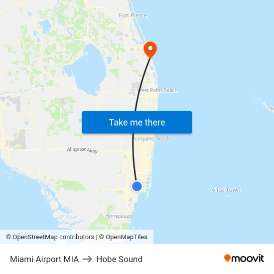 Miami Airport MIA to Hobe Sound map