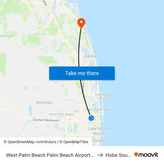 West Palm Beach Palm Beach Airport PBI to Hobe Sound map