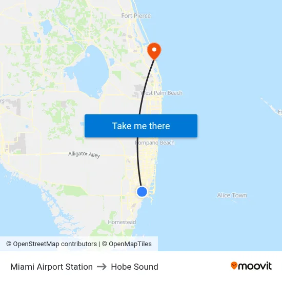 Miami Airport Station to Hobe Sound map