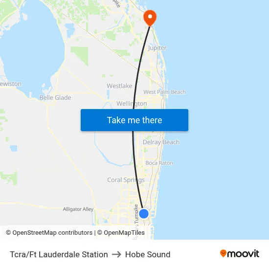 Tcra/Ft Lauderdale Station to Hobe Sound map