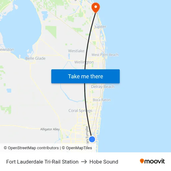 Fort Lauderdale Tri-Rail Station to Hobe Sound map