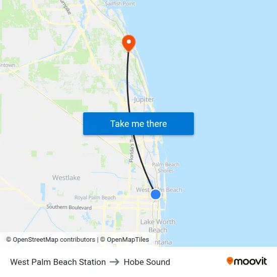 West Palm Beach Station to Hobe Sound map