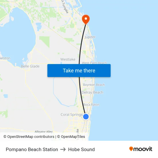 Pompano Beach Station to Hobe Sound map