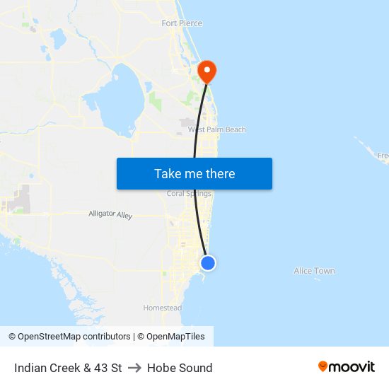 Indian Creek & 43 St to Hobe Sound map