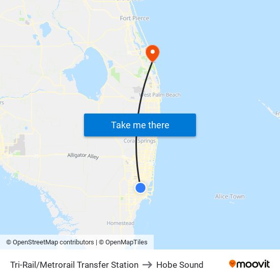 Tri-Rail/Metrorail Transfer Station to Hobe Sound map