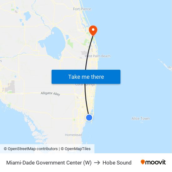 Miami-Dade Government Center (W) to Hobe Sound map