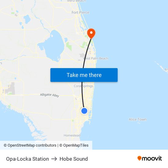 Opa-Locka Station to Hobe Sound map