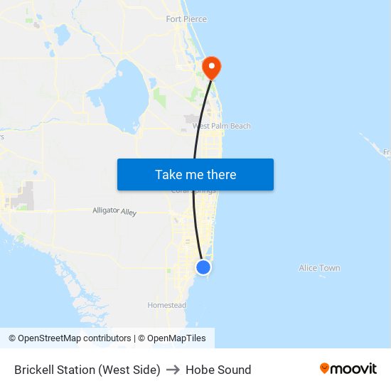 Brickell Station (West Side) to Hobe Sound map