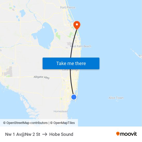 Nw 1 Av@Nw 2 St to Hobe Sound map