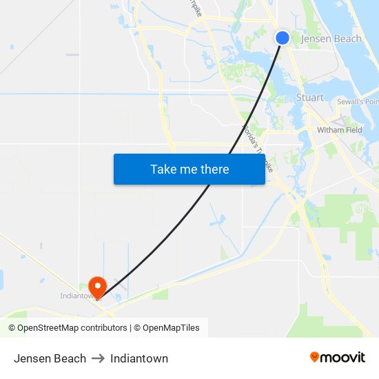 Jensen Beach to Indiantown map