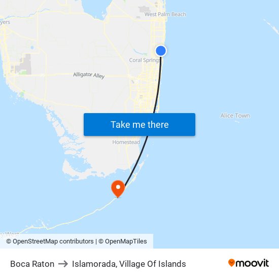 Boca Raton to Islamorada, Village Of Islands map