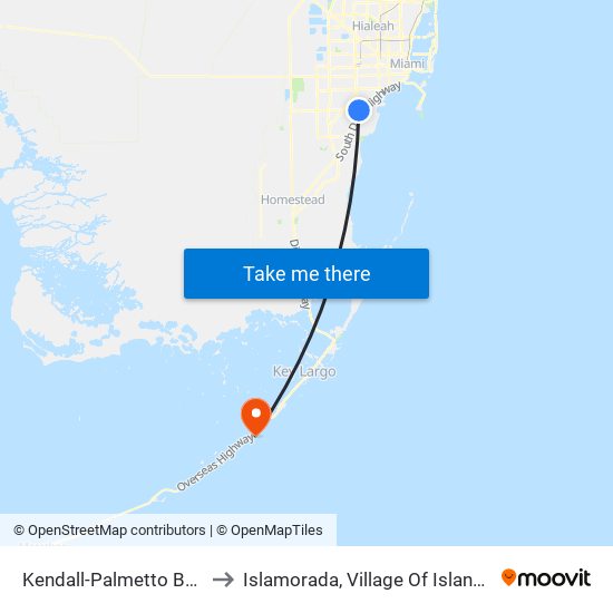 Kendall-Palmetto Bay to Islamorada, Village Of Islands map